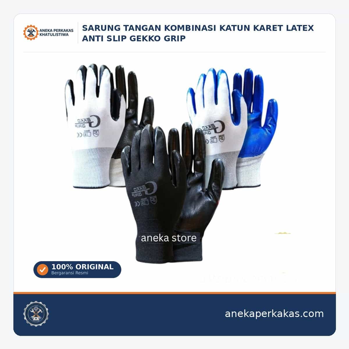 SARUNG TANGAN KOMBINASI KATUN KARET LATEX ANTI SLIP GEKKO GRIP β Sarung Tangan Safety