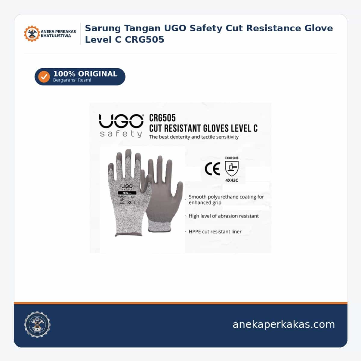 Sarung Tangan UGO Safety Cut Resistance Glove Level C CRG505 β Sarung Tangan Safety