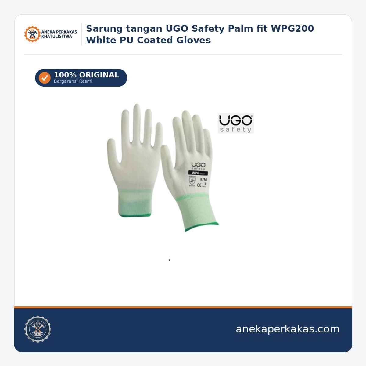 Sarung tangan UGO Safety Palm fit WPG200 White PU Coated Gloves — Sarung Tangan Safety