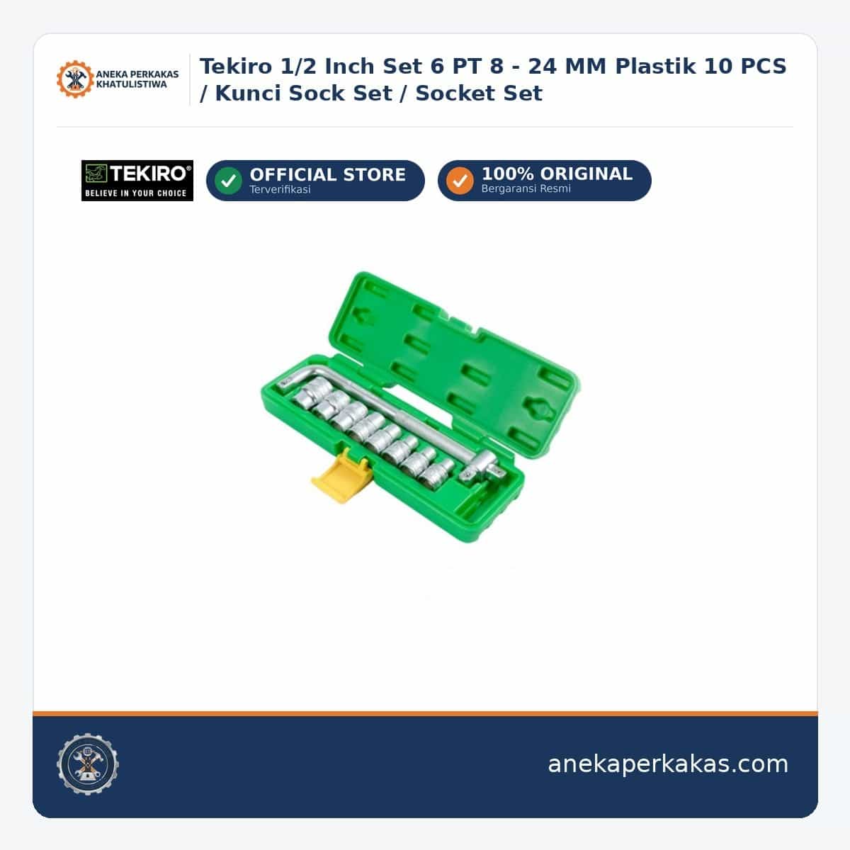 Tekiro 1/2 Inch Set 6 PT 8 - 24 MM Plastik 10 PCS / Kunci Sock Set / Socket Set β Kunci & Obeng
