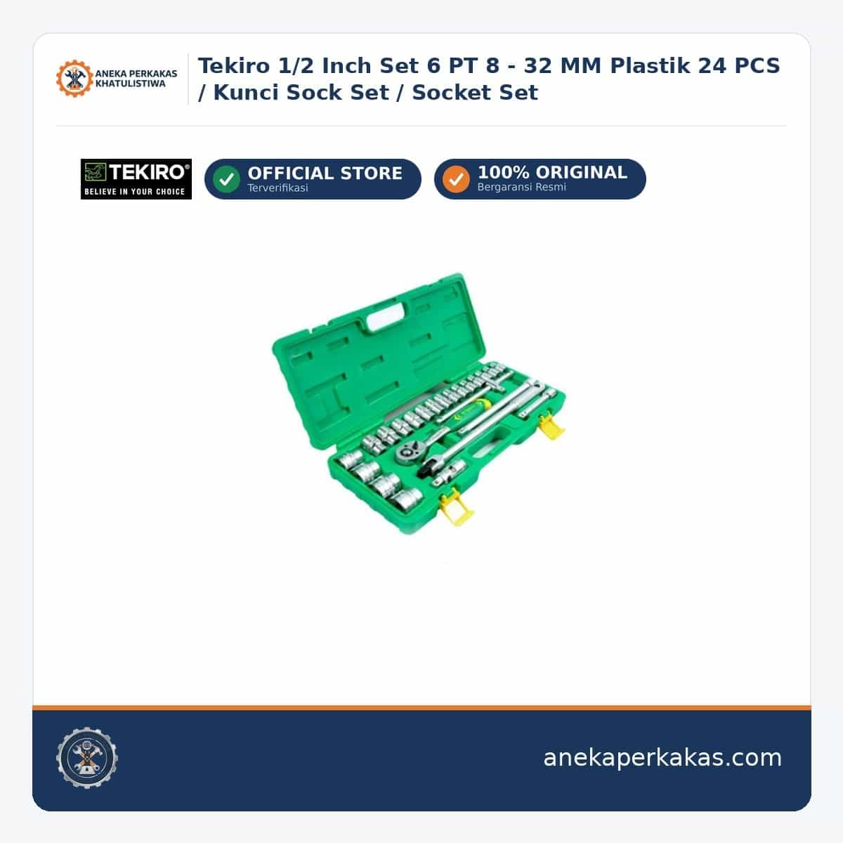 Tekiro 1/2 Inch Set 6 PT 8 - 32 MM Plastik 24 PCS / Kunci Sock Set / Socket Set — Kunci & Obeng