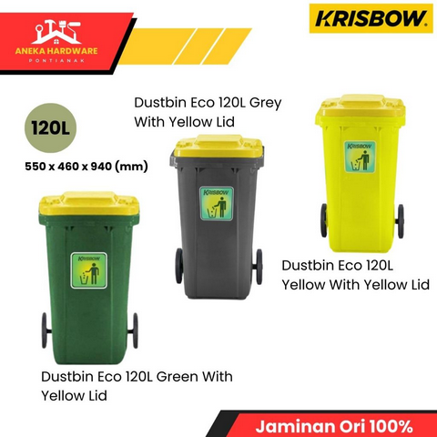 Krisbow 120 Ltr Tempat Sampah Plastik New Eco - Hijau/kuning/AbuAbu