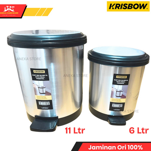 Krisbow 11 & 6 ltr Tempat Sampah Pedal - Silver Dust Bin Room Bin Pedal Bin