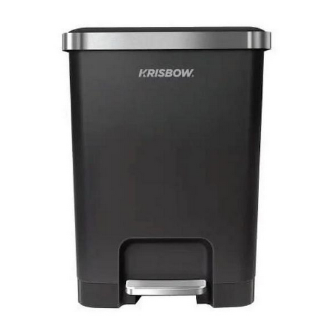 Krisbow Tempat Sampah 15L Pedal Soft Close Rectangle - Hitam Tong Sampah Pedal Wadah Pembuangan Alat Kebersihan Indoor Trash Bin