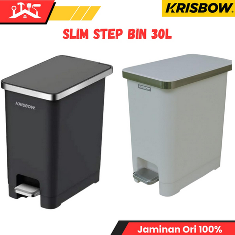 Krisbow 30 ltr Tempat Sampah Pedal Soft Close Slim Frsbs30 - Tong Sampah Pedal Wadah Pembuangan Alat Kebersihan Indoor Trash Bin