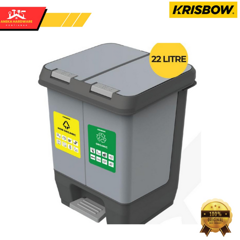 Krisbow 22 ltr Tempat Sampah 2 Kompartemen - Abu-Abu Dust Bin Compartment 22L Grey