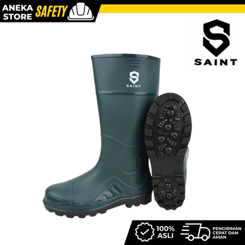 Sepatu Boot Tinggi SAINT ADIRA Hijau Anti Slip Air Lentur Nyaman Ringan Lokal Karet Perkebunan